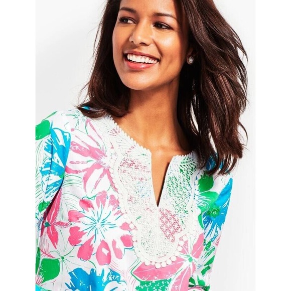 Talbots Lace Bib Tunic - Anguilla Floral Popover Split Neck Top Plus Size 3X - Picture 3 of 11